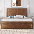 thumbnail image 2 of Renwick Upholstered Platform Full Bed with Built-In USB Ports, Amber Brown, 2 of 7