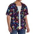 thumbnail image 2 of Daiia rainbow color Skull mushroom Men's Linen Shirts Short Sleeve Casual Shirts Button Down Shirt for Men Beach Summer Wedding Shirt-Small, 2 of 6