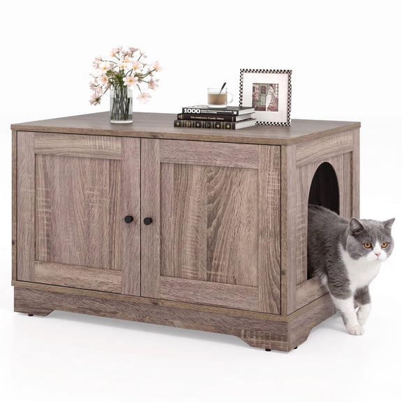 Vebreda Cat Litter Box Enclosure Furniture Indoor Wooden Cat House End Side Table Nightstand, Privacy Protection, Versatile Use