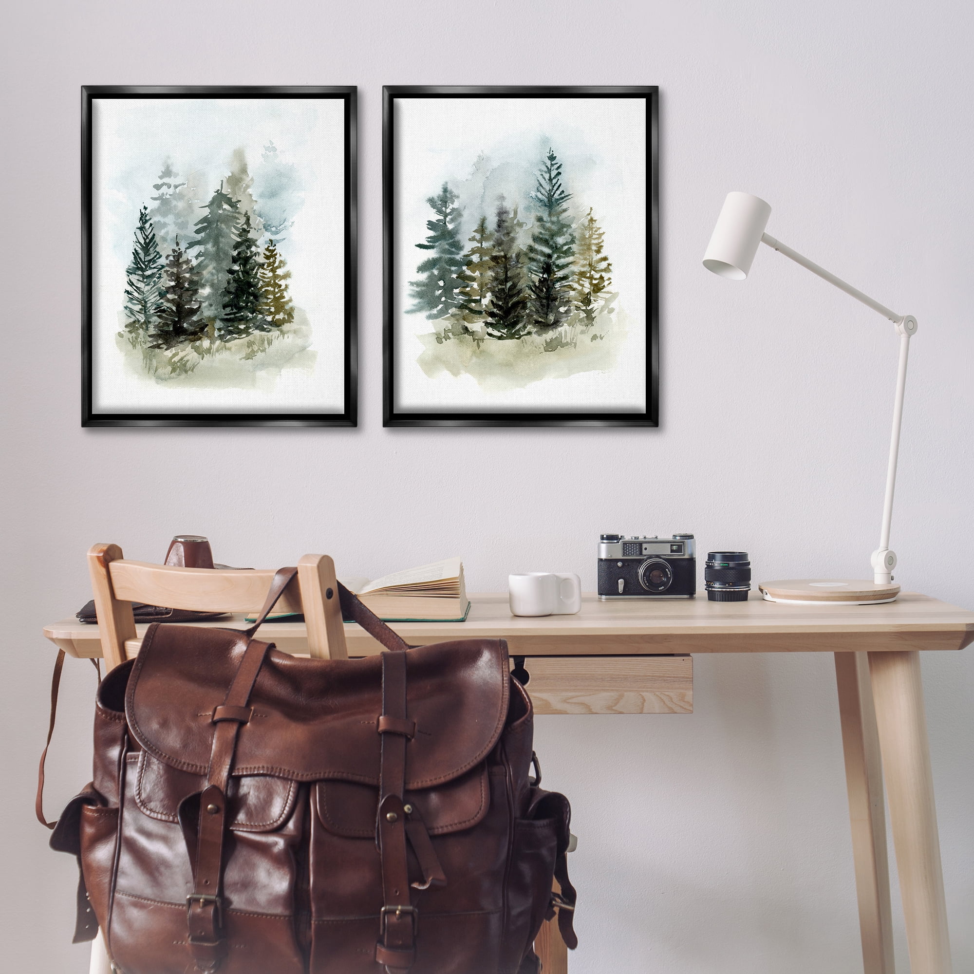 Stupell Industries Pine Trees Forest Grove Landscape & Nature Painting Black Floater Framed Canvas Art Print Wall Art, 31 x 25, Set of 2