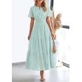 thumbnail image 3 of PRETTYGARDEN Womens Summer Maxi Dress Short Sleeve V Neck Hollow Out Eyelet A Line Long Flowy Beach Vacation Dresses, 3 of 9