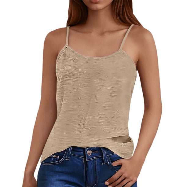 Top sin tirantes holgado con tirantes de seda helada de color liso y espalda arrugada para mujer - Poliéster suave, transpirable y ligero, tallas S-XXL, perfecto para primavera/verano
