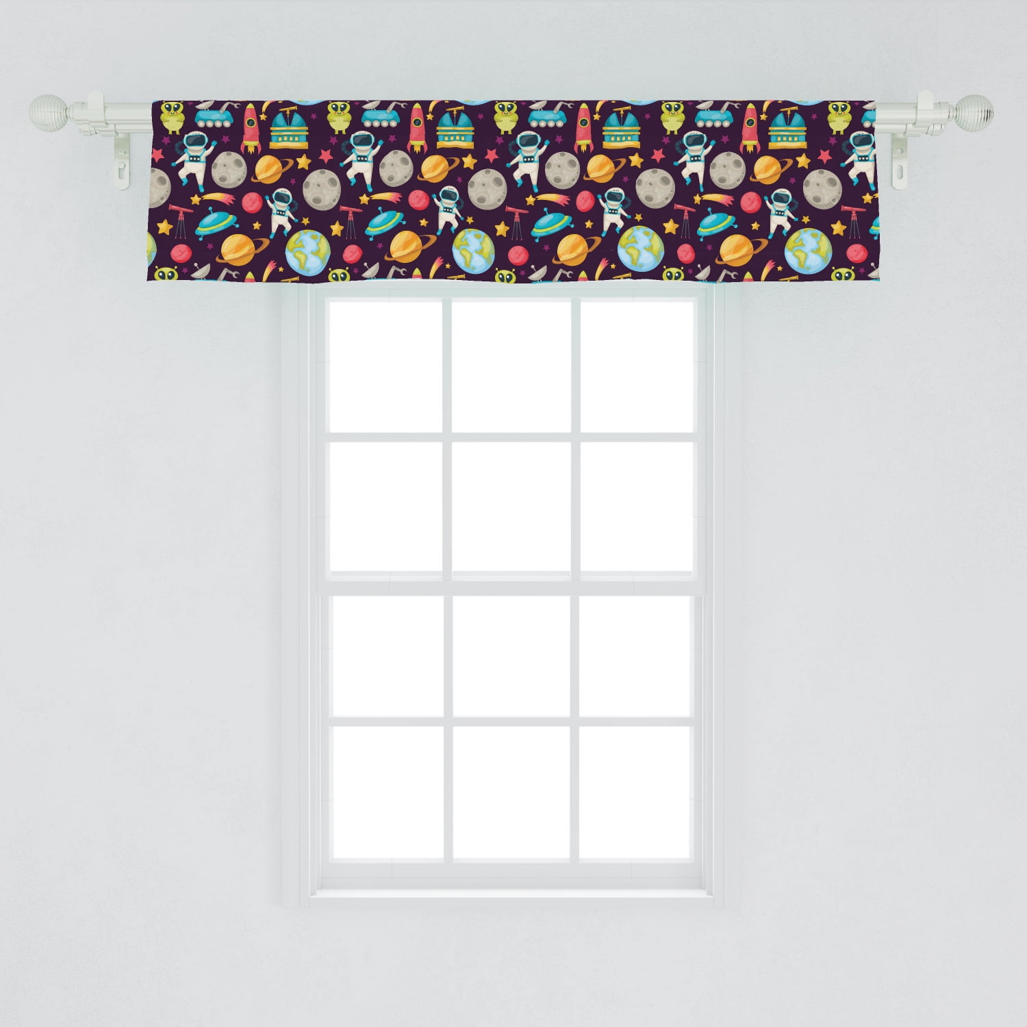 Outer Space Window Valance, Galaxy Party Pattern Ufo Aliens Telescope ...