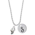 thumbnail image 1 of Delight Jewelry Silvertone Medium Skull Silvertone Script Initial Disc - S - Charm Necklace, 20"+3", 1 of 4