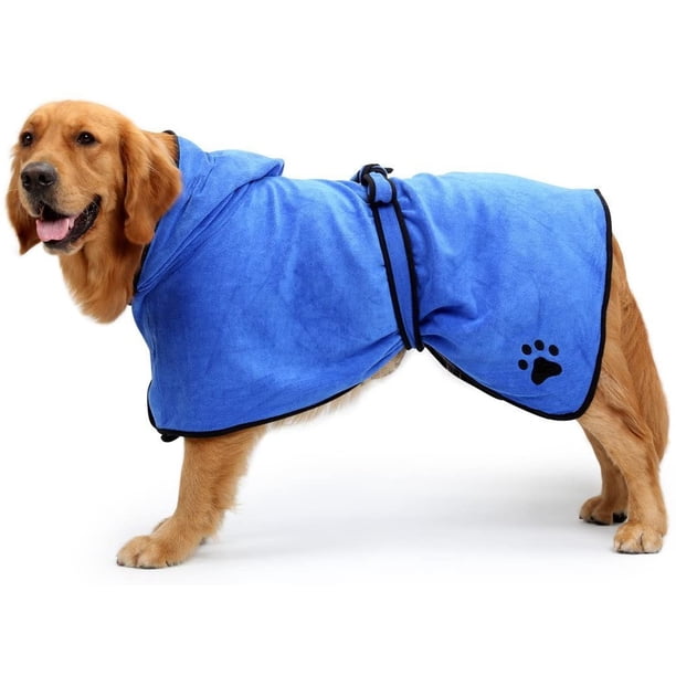 Albornoz para perros Suave superabsorbente Lujosamente 100% microfibra Toalla de secado para perros con capucha/cinturón para perros grandes, medianos y pequeños, azul, S WD.WDQZL Hogar