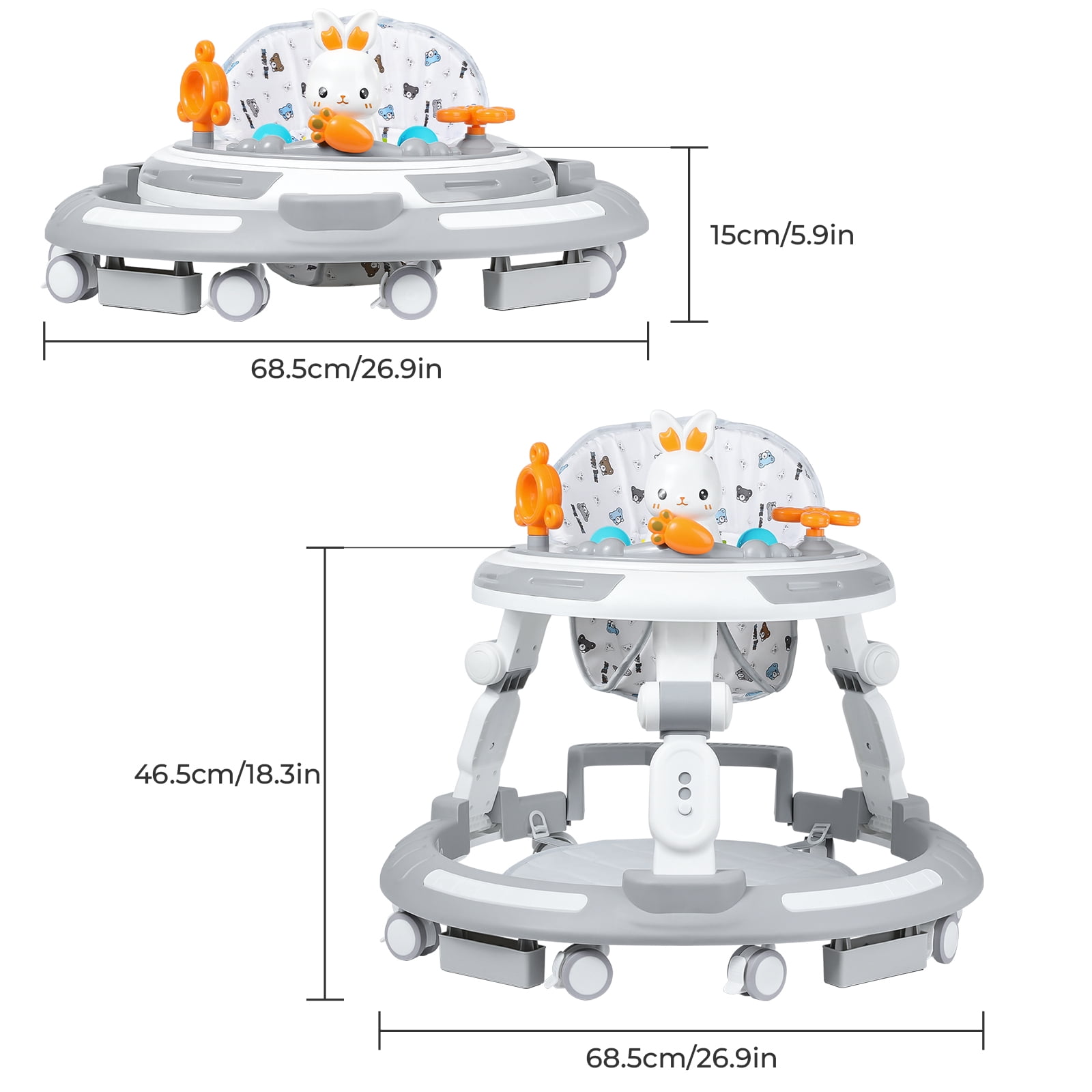 4-in-1 Adjustable Baby Walker & Activity Center, Foldable with 8 Silent Wheels, Removable Toy Tray - Convertible Learning Walker, Dining Chair, Self-Walker for Toddlers 6+ Months