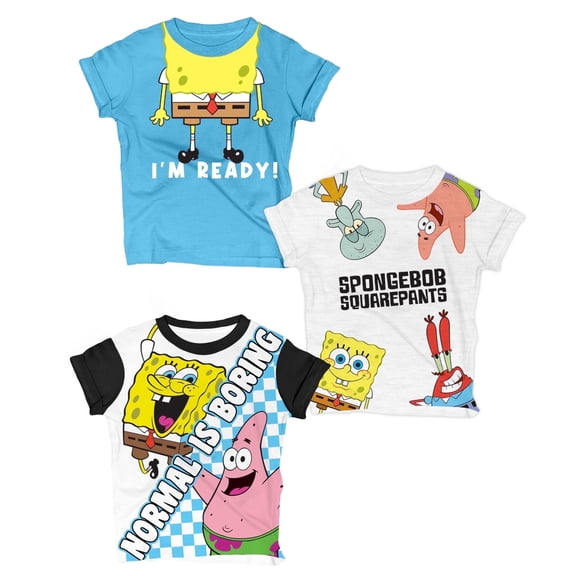 SpongeBob SquarePants Boys' 3-Pack Graphic T-Shirts â Toddler & Kids Sizes