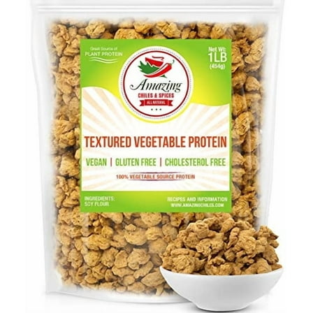 Textured Vegetable Protein (TVP), 1 lb. Bag. All Natural Plant Based Protein Chunks, Vegan