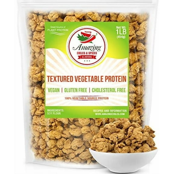 Textured Vegetable Protein (TVP), 1 lb. Bag. All Natural Plant Based Protein Chunks, Vegan