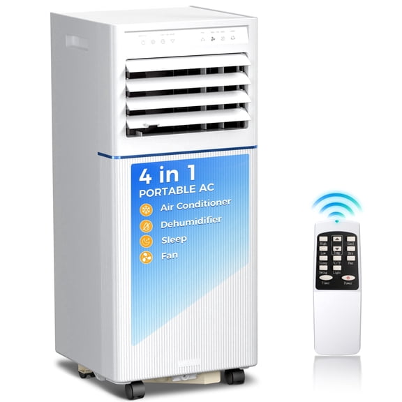 KISSAIR Portable Air Conditioner 8000 BTU Ashrae, 4-in-1 Portable AC, Dehumidifier & Fan with 24-Hour Timer/Remote Control/Windows Kit (White)