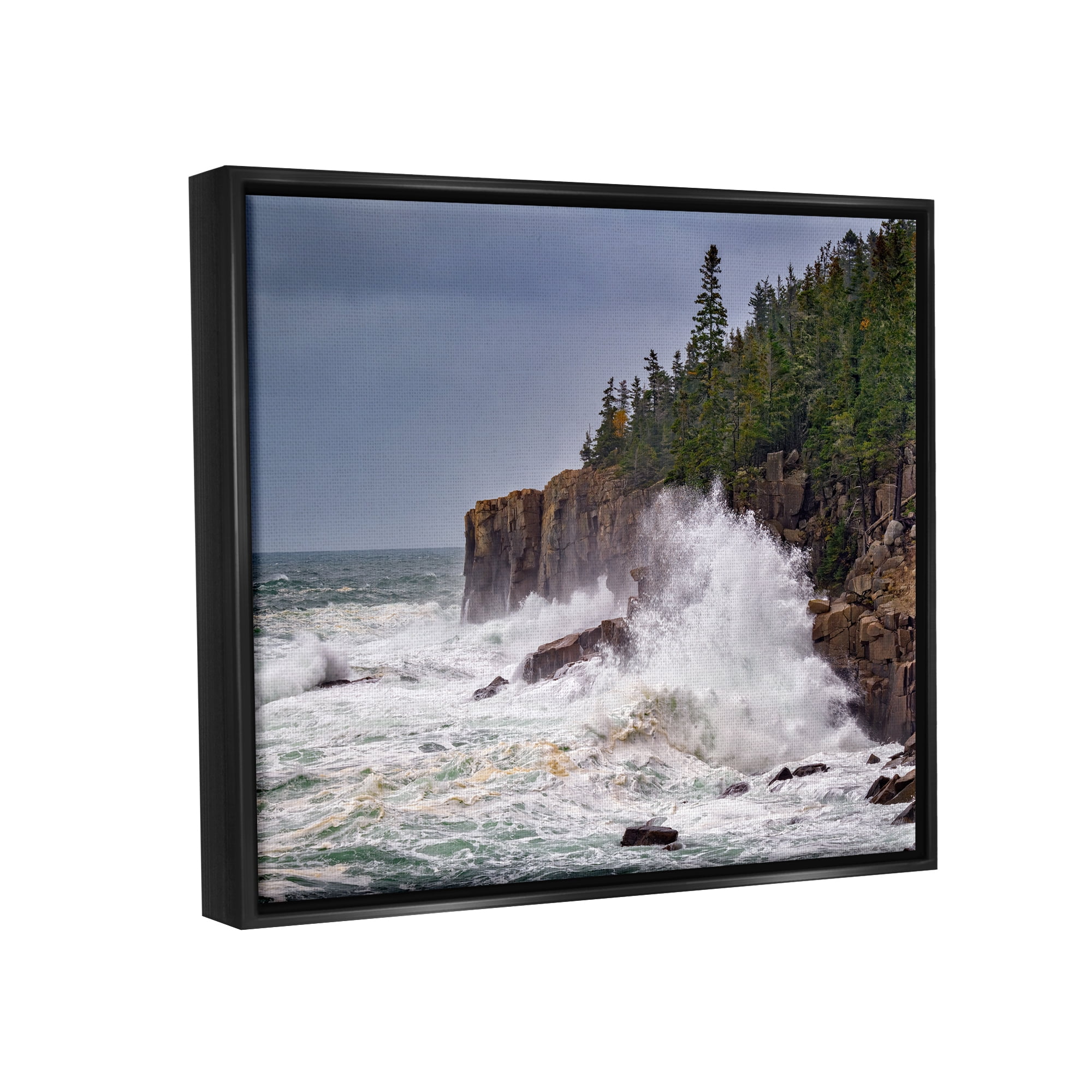 Stupell Crashing Ocean Waves Cliff Wall Landscape Photography Black Floater Framed Art Print Wall Art