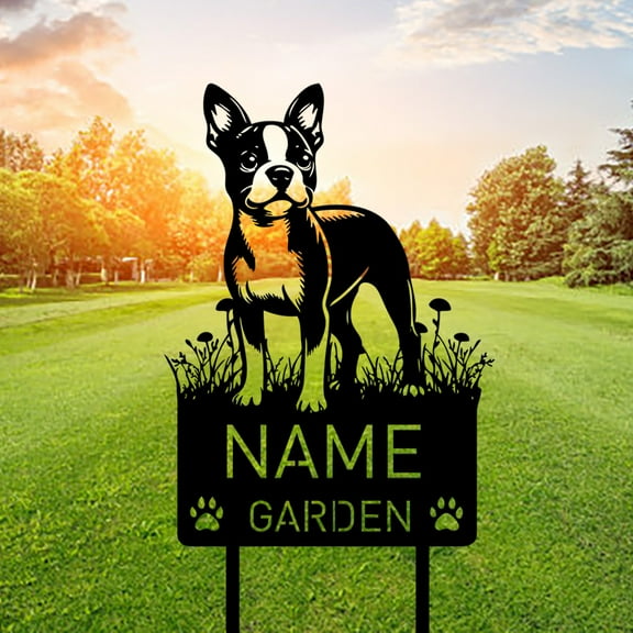Custom Boston Terrier Dog Metal Memorial Garden Stake Personalized Pet Grave Marker Name Sign Remembrance Stake Decor Sympathy