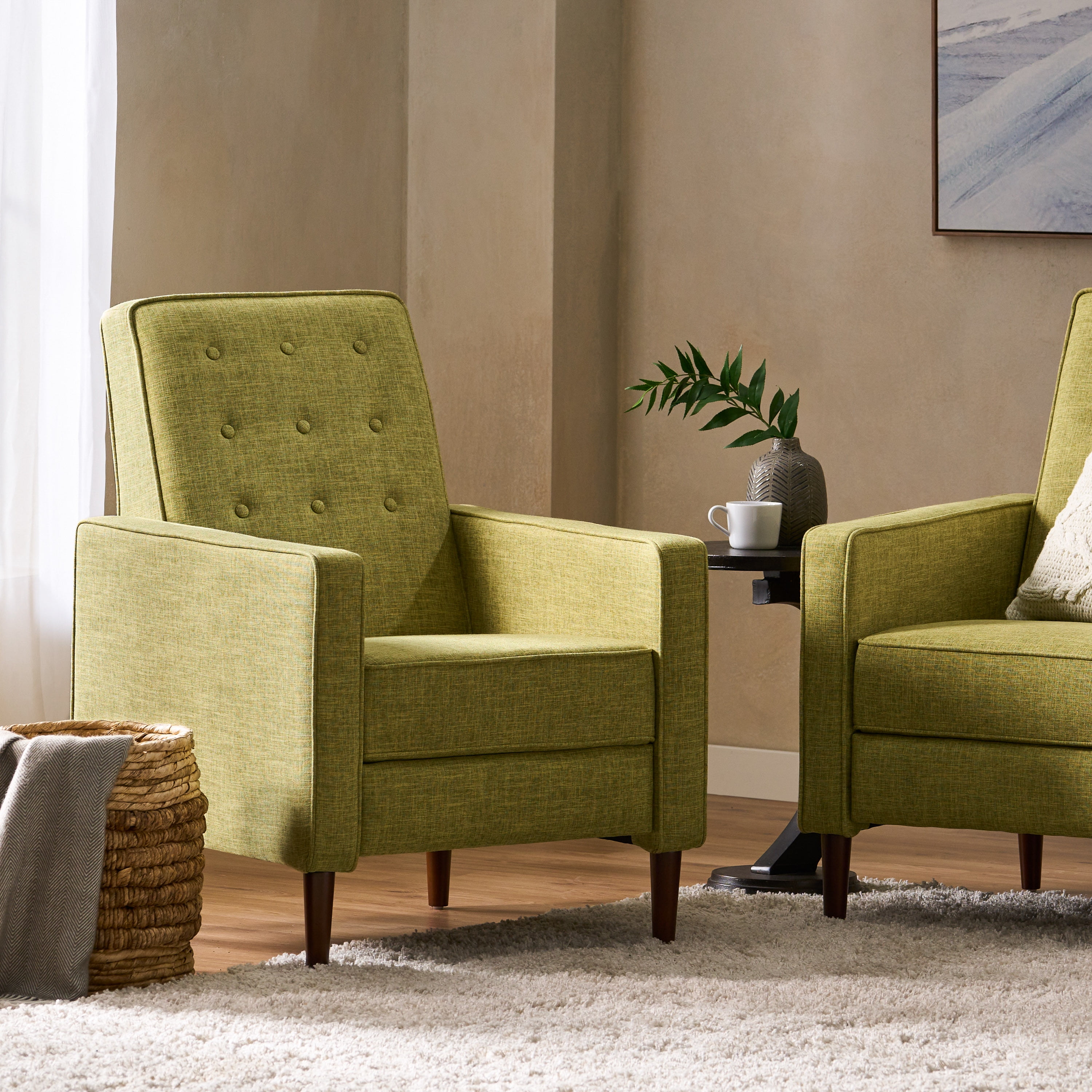 Euroco Modern Fabric Recliner Chair with Espresso Wood Legs, Adjustable Backrest & Plush Upholstery, Space-Saving Design