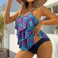 thumbnail image 5 of Womens Swimsuits Summer Colorful Leopard Printed Two Piece Ruffled Flanged Tankini Bathing Suits for Women L, 5 of 9