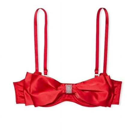 Victoria s Secret Lipstick Red Dream Angels Wicked Unlined Sheer Mesh & Bow Balconette Bra 36D