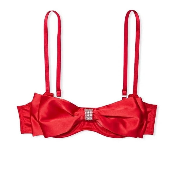 Victoria's Secret Lipstick Red Dream Angels Wicked Unlined Sheer Mesh & Bow Balconette Bra 36D