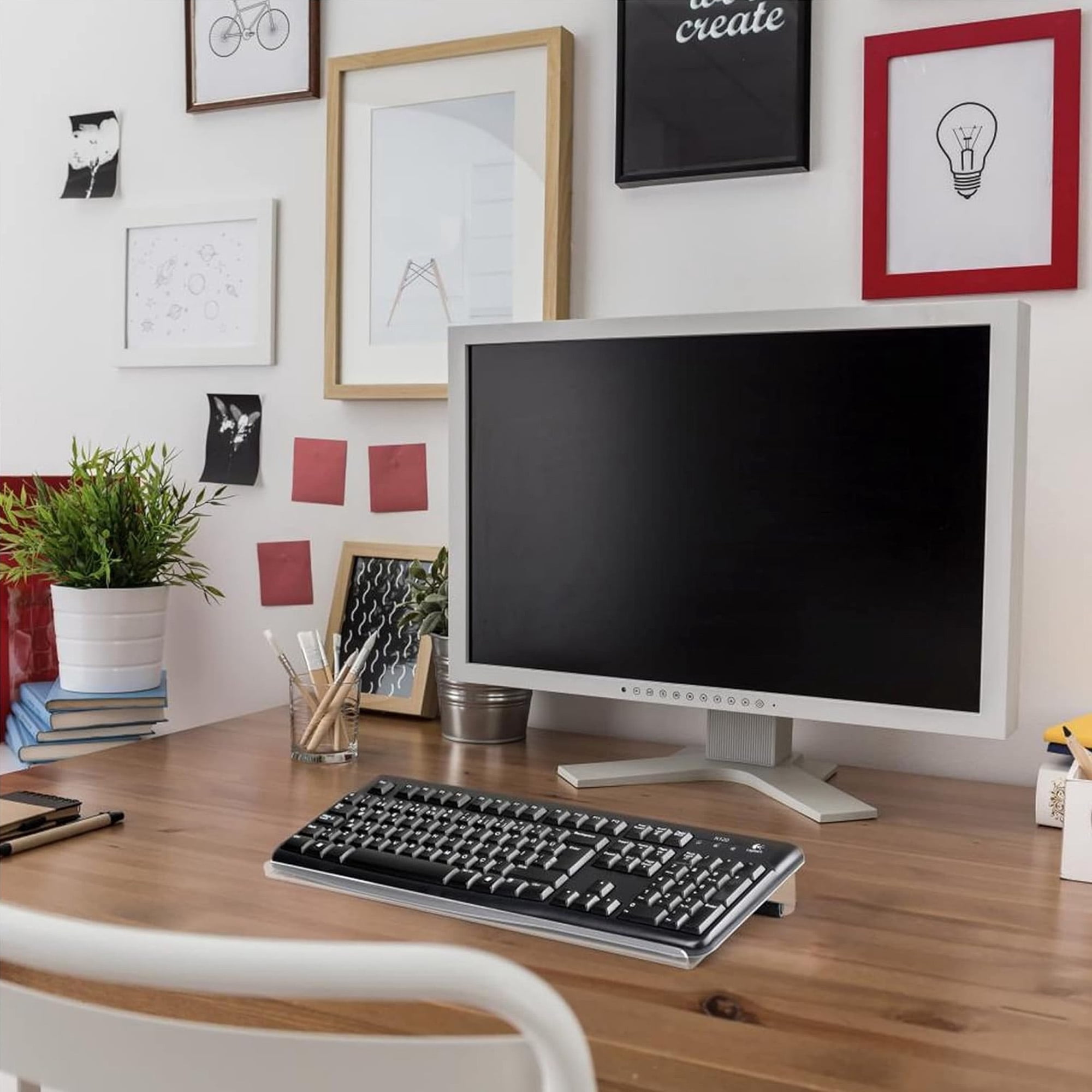 M&T Displays Tilted Ergonomic Computer Keyboard Stand with Rubber Strip Clear Acrylic Clear Riser for Computer Work, Gaming and Typing,Universal Elevated Stand