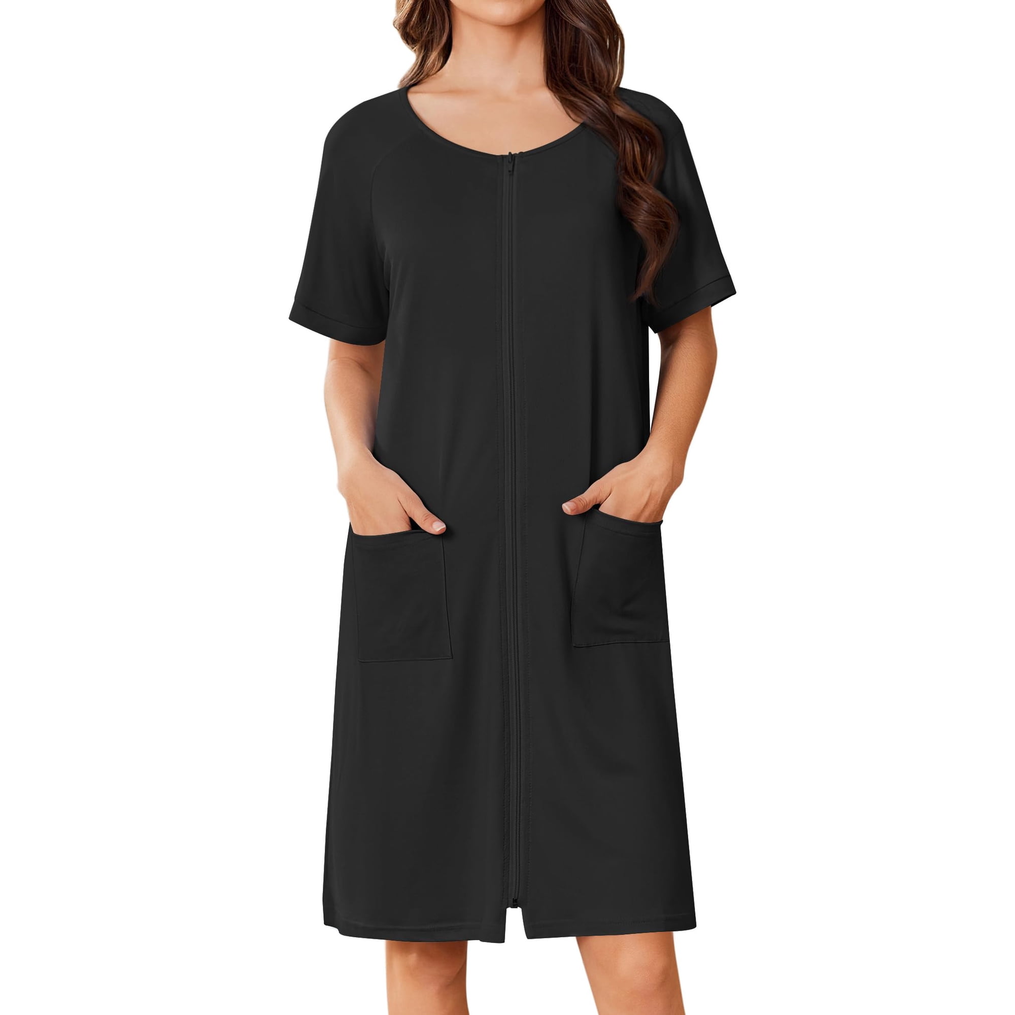 EKOUAER Womens Nightgown Solid Color Causal Nightdress Women Comfy Short Sleeves