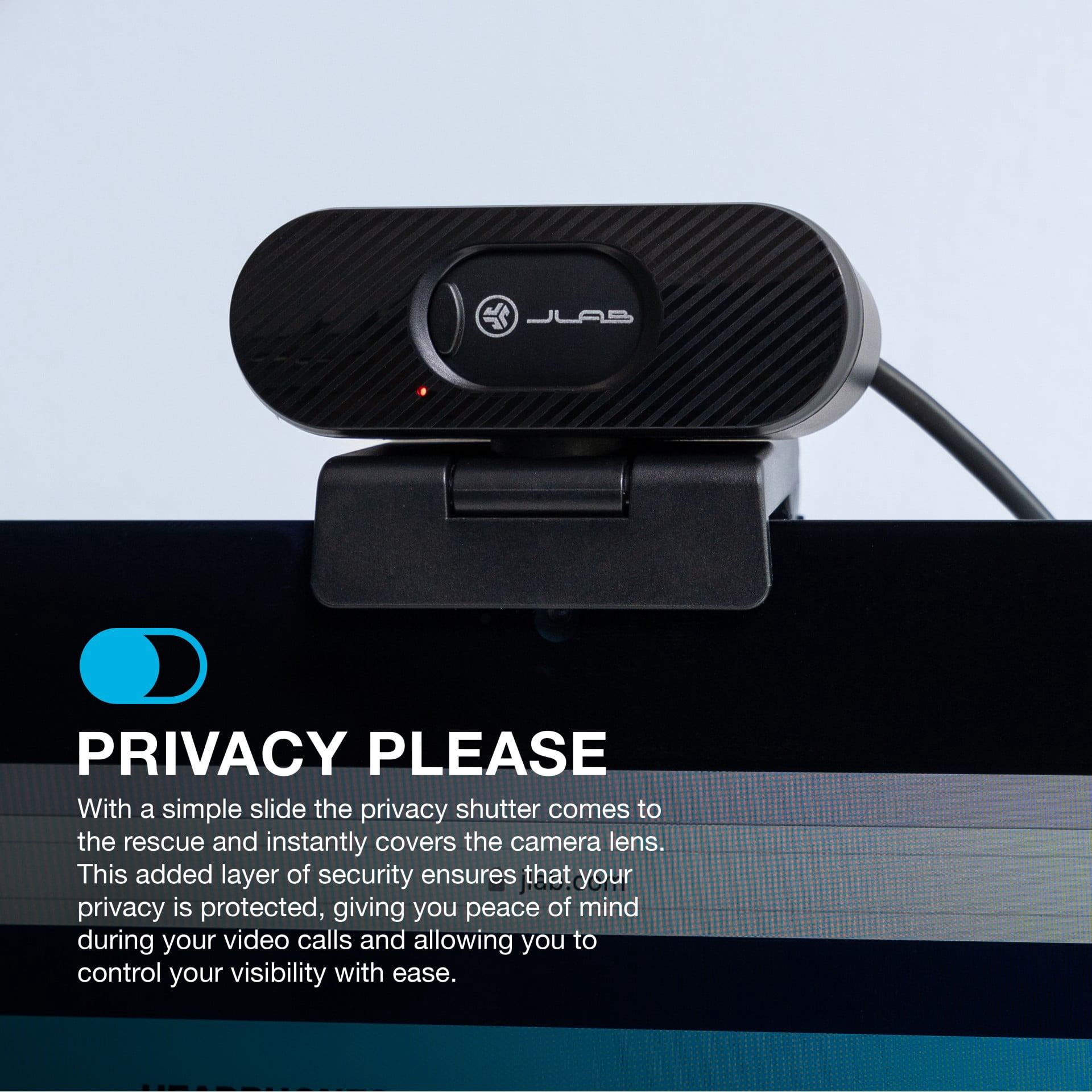 JLab GO POP USB Webcam, color, 2.1 MP, 1920 x 1080, 1080p, Wired, Privacy Shutter