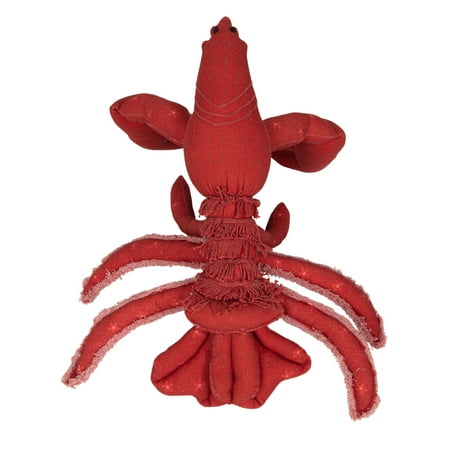 Creative Co-Op Cotton Printed Lobster Shaped Pillow with Embroidery and Fringe Red