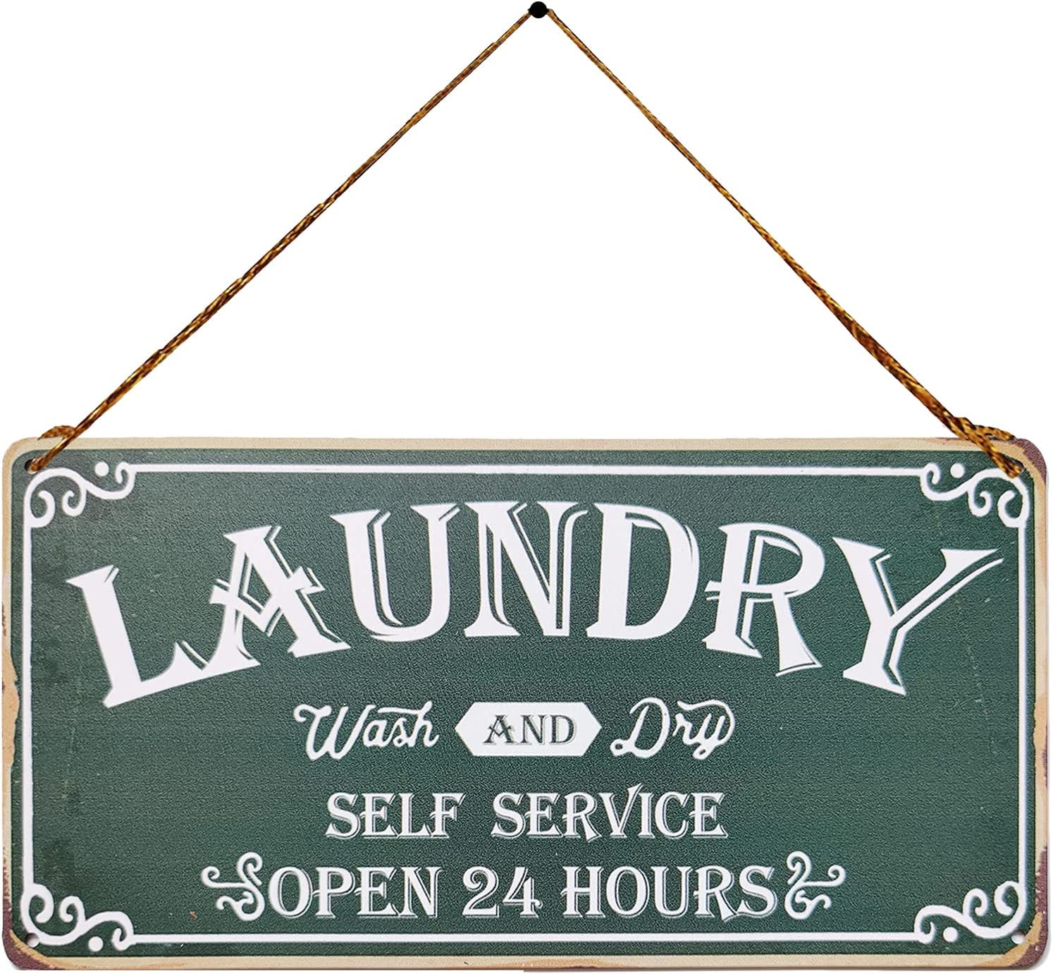 Laundry Wash and Dry Self Service Open 24 Hours Vintage Metal Sign Wall