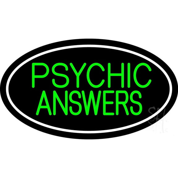 Green Psychic Answers White Border LED Neon Sign 13 x 24 - inches Black Square Cut Acrylic Backing, with Dimmer - Bright and Premium built indoor LED Neon Sign for Storefront.