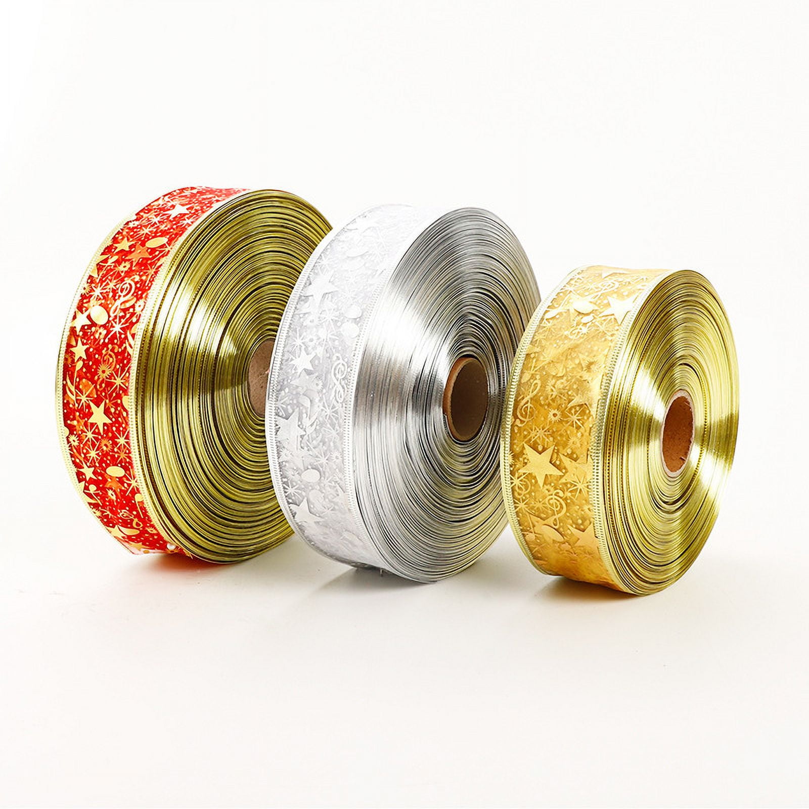Gold Star Wired Sheer Ribbon Christmas Tree Decoration Christmas Gift Wrap Wreath DIY, 2 Inch by 100-Yard Spool