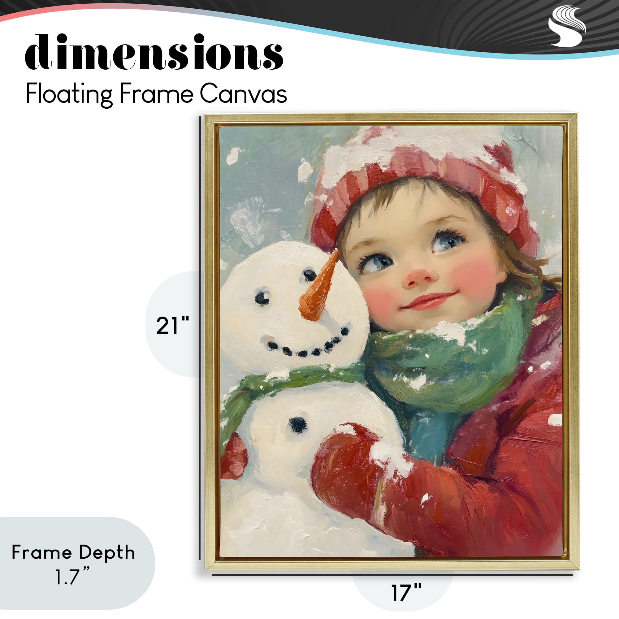 Stupell Industries Christmas Girl & Snowman Embrace Gold Framed Floater Canvas Wall Art, design by The Prints Vibe