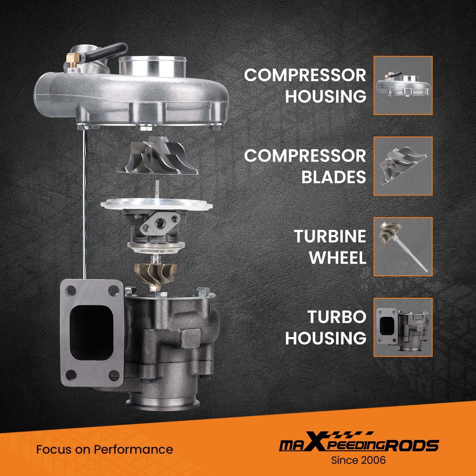 maXpeedingrods T3 Turbo Turbocharger for 4/6 Cylinder 1.5L-2.5L Engine, Up to 420 HP, for BMW 318is 323Ci 323Ci 325Ci 325i, for Honda Accord Civic, Basic VL Series