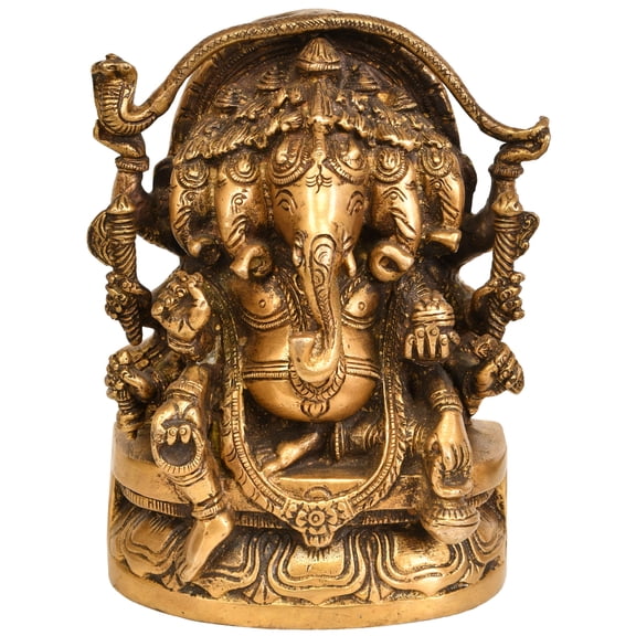5" Five-Headed Lord Ganesha Idol in Brass | Handmade | Panchamukhi