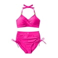 thumbnail image 5 of Babcutegg Women's Solid Color Bikini Set 2 Piece Lace Up Swimsuit Casual Fashion Bathing Suit Hot Pink Size L, 5 of 7
