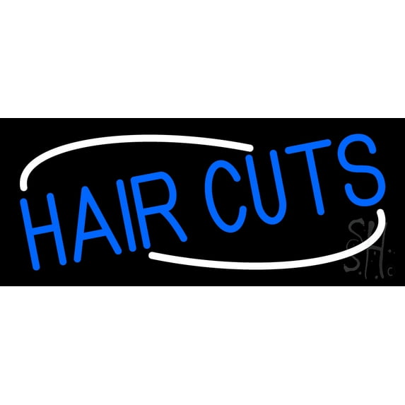 Blue Hair Cuts LED Neon Sign 6 x 15 - inches, Black Square Cut Acrylic Backing, with Dimmer - Bright and Premium built indoor LED Neon Sign for Defence Force.