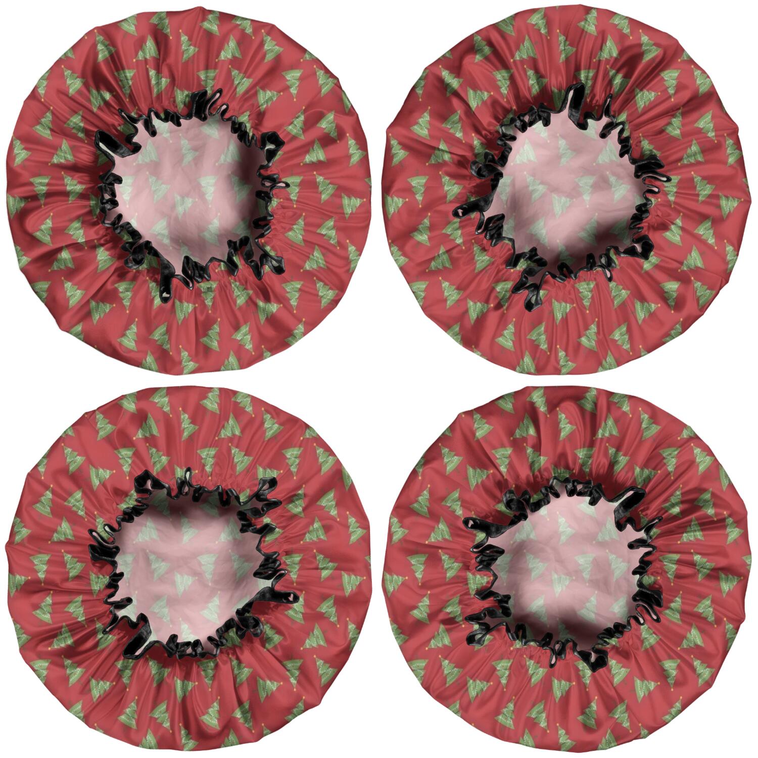 Shower Caps,Red Christmas Tree Pattern Waterproof Shower Cap for Women 4 Pieces,Double Reusable Hair Cover for Shower PEVA Elastic Stretch Hem