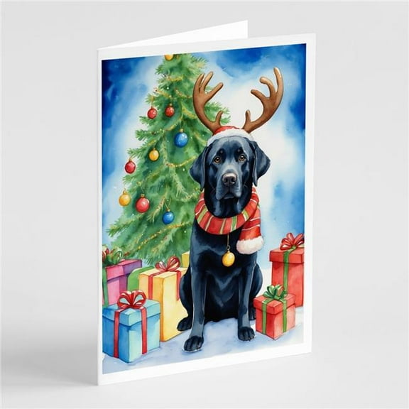 Carolines Treasures DAC7813GCA7P 5 x 7 in. Black Labrador Retriever Christmas Reindeer Greeting Cards, Pack of 8