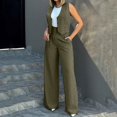 thumbnail image 2 of BLOCLOALO 2 Piece Lounge Set Sleeveless Tops Women's Fashionable Vest Wide Leg Pants Set Comfortable for Daily Wear Cropped Tank Tops Trendy Business Sets Womens Lounge Outfit Army Green L, 2 of 7