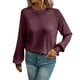 thumbnail image 2 of Suéter de cuello redondo para mujer, informal, con cuello redondo, empalme de encaje, color liso, manga larga, 2 of 4