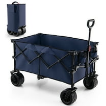 Costway Folding Collapsible Wagon Utility Garden Cart w/ Wide Wheels Adjustable Handle Blue