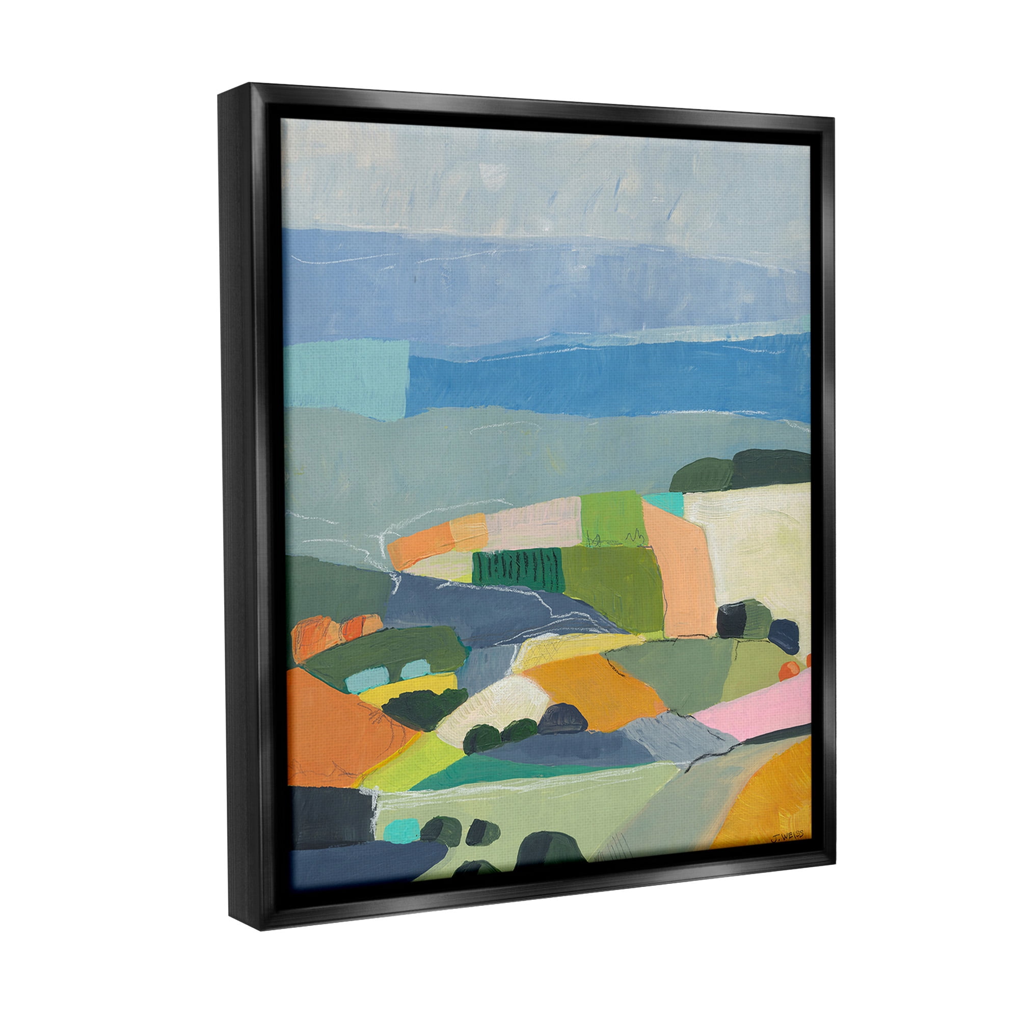 Stupell Industries Farmland Shapes Abstraction Landscape Painting Black Floater Framed Canvas Art Print Wall Art, 25 x 31
