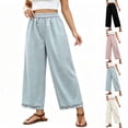 thumbnail image 3 of Oksale Casual Pants for Women Petite Trendy Lace Hem Summer Pants with Pockets Plus Size Elastic Waist Ankle Pants for Vacation Beige L, 3 of 6