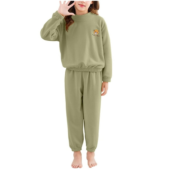 ATOGUTA Fall Outfits for Girls 2-Piece Long Sleeve & Pants PJ Set Kid Cozy Sleepwear Size 2T-12, Green