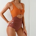thumbnail image 2 of Ahuyic Womens Plus Size SwimSuit,Casual Solid Color Bathing Suit,Women's Color Block Fashion Sexy V-neck Suspenders Fold Backless Bikinis, 2 of 4