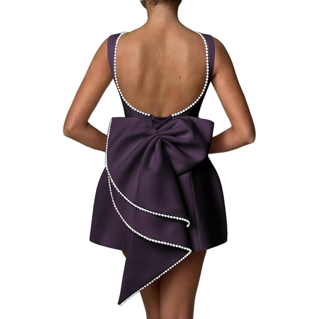 Vestido de cóctel Aosadin Satin Classy Modest Plum para mujer