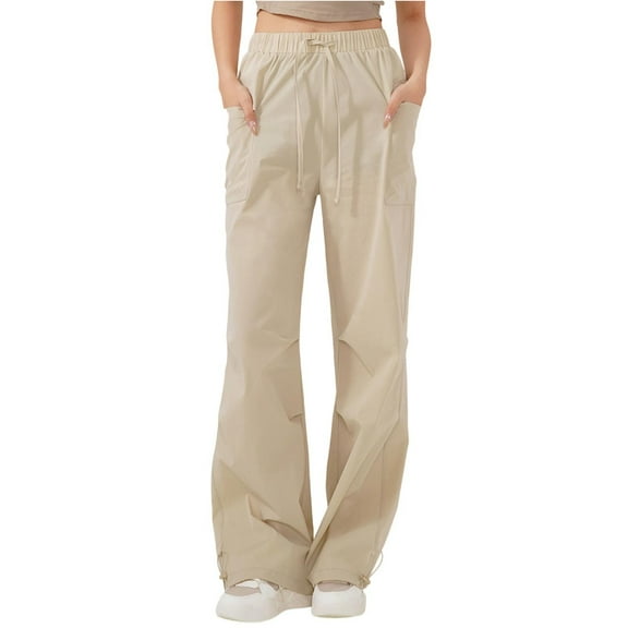 Edvintorg Streetwear Baggy Cargo Pants Women Casual Loose High Waisted Hiking Work Pants with Pocket Holiday Women's Trousers Khaki S