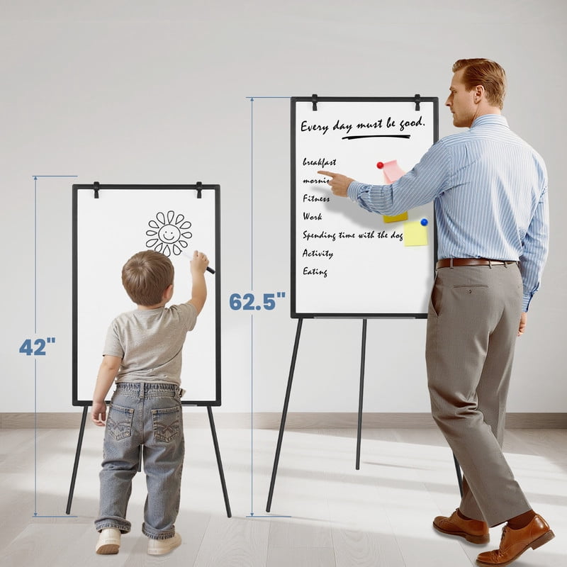 Gianna 36 x 24 Inches Magnetic White Board Dry Erase, Porbable Boards Height Adjustable, Dry Erase Board with Stand for School, Office and Home, Silver Aluminium Frame, Black