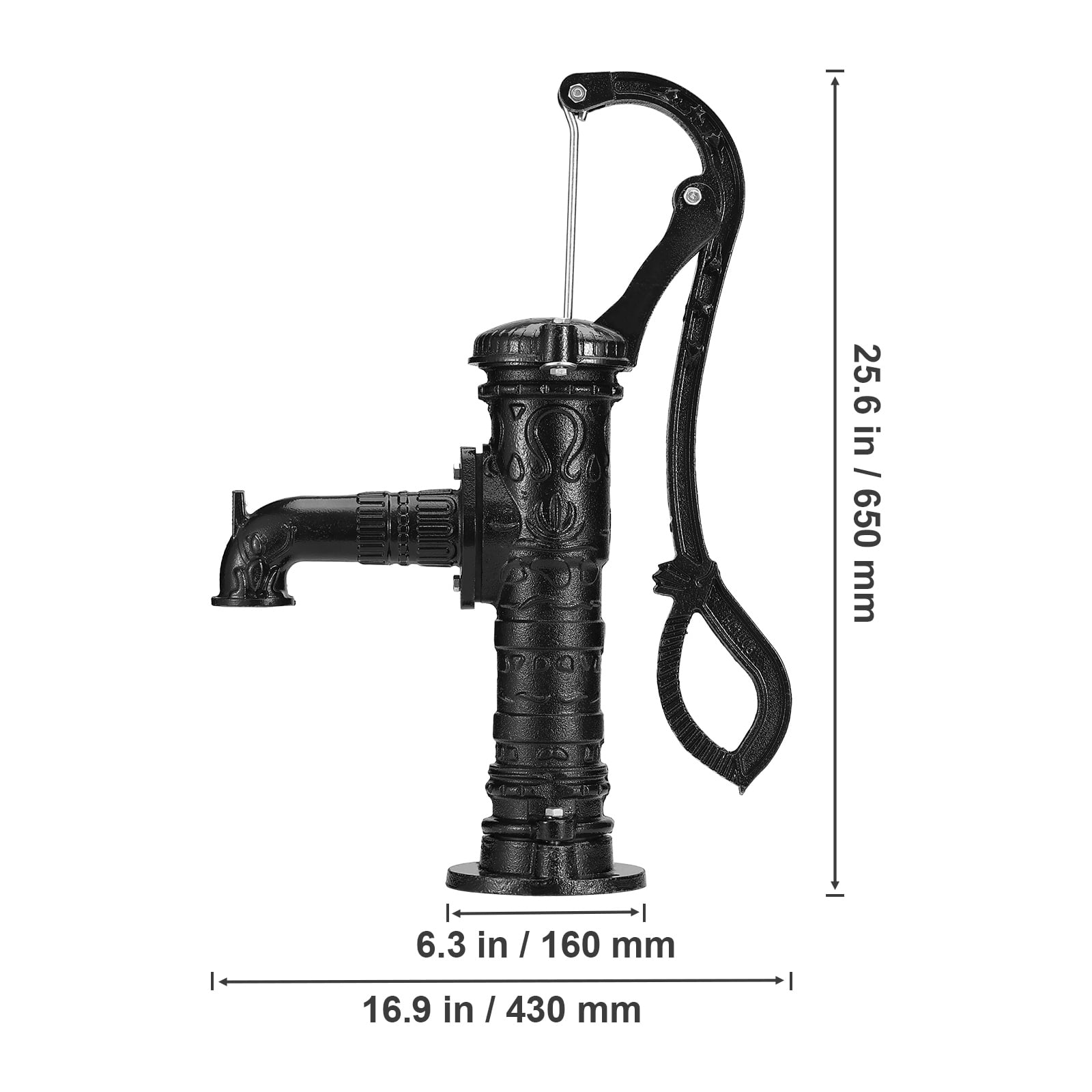 KFFKFF Classic Manual Water Pump, 22 ft Lift Capacity, Durable Cast Iron Construction, Hand-Operated with Comfortable Handle G1-5/8", Simple Setup, Ideal for Outdoor Gardens, Yards, Farms - Black