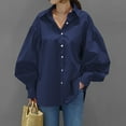 thumbnail image 2 of Womens Solid Color Casual Shirt Long Sleeve Lapel Button Blouse Loose Top Turn Down Collar Blue XXXL, 2 of 6