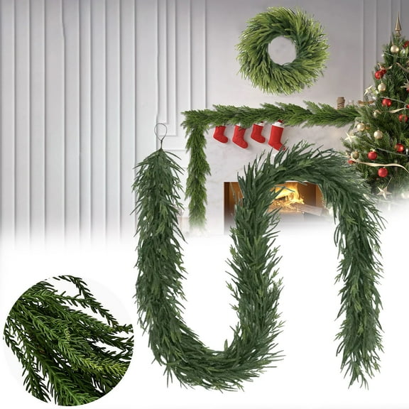 Artificial Christmas Garland, Natural Feel Non-Lit Green PE Garland, Table, Fireplace & Wall Decoration, 9 Feet