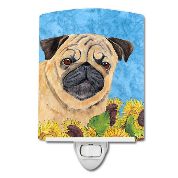 Caroline's Treasures SC9068CNL Pug in Summer Flowers Ceramic Night Light, 6x4x3", multicolor