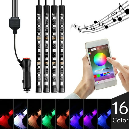 Strip Car - TSV 4x9 Car Atmosphere LED 16 Colors RGB Light Strip Phone App Music Control Interior Kit