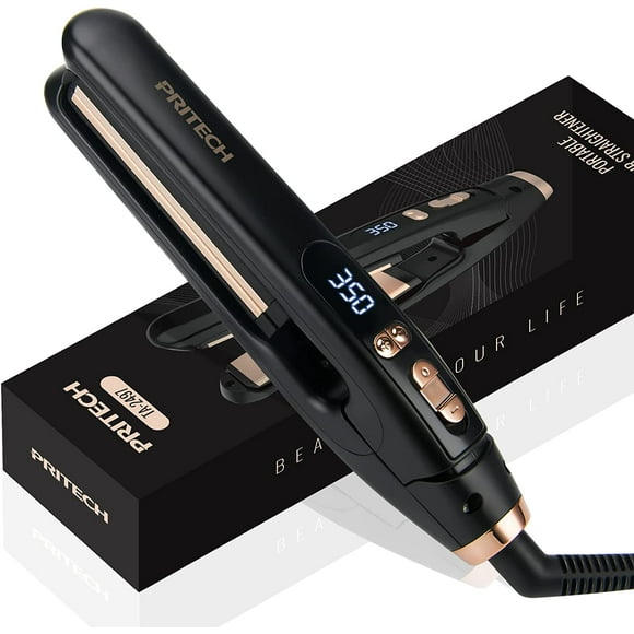 PRITECH Fer Plat Mini Portable pour Lisser les Cheveux, Lisseur avec 13 Températures Réglables (210 °F-450 °F), Plaque de 1 Pieds' pour Toutes les Coiffures Fer à Lisser Noir